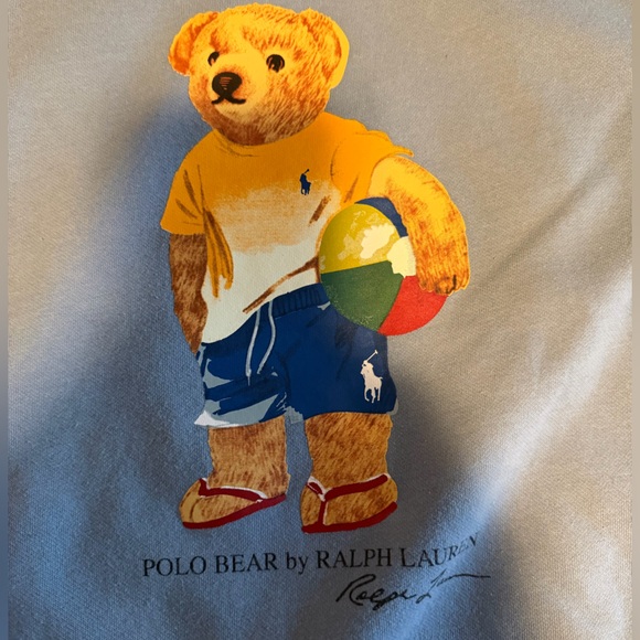 Men’s Ralph Lauren Big and Tall 2XB Light Blue Hoodie with Polo Bear Design - Picture 2 of 3